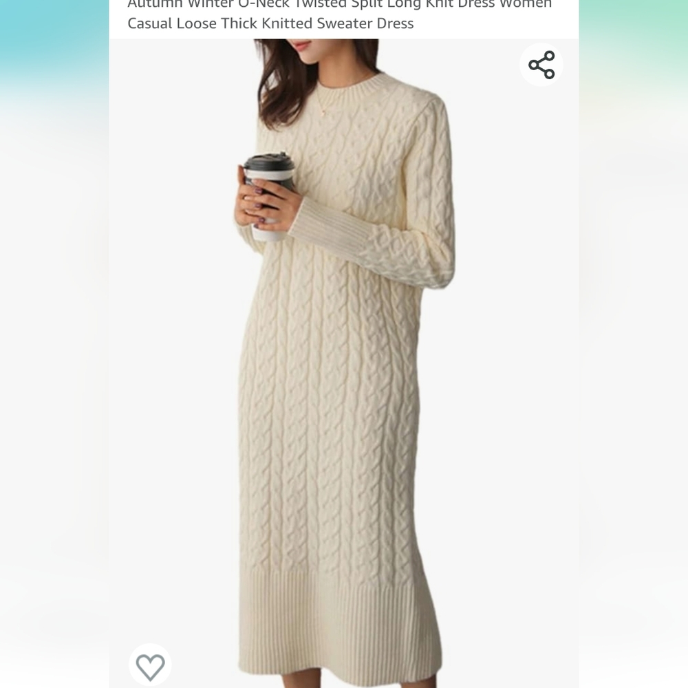 Knitted cotton cream sweater dress